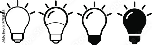Four light bulbs with different illumination levels illustration