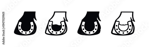 Horse Hoof with Horseshoe Vector Icon Set