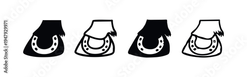 Horse Hooves with Lucky Horseshoes Icon Set. Farrier and Blacksmith Symbols Vector Illustration.