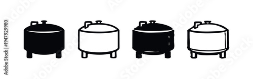 Industrial Storage Tank Icon Set with Dome Tops. Fermentation Vats Vector. Chemical Process Equipment.