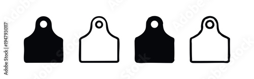 Livestock ear tag symbols set, black and white farm animal identification icons