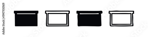 Rectangular Storage Container Icons Set. Utility Bin Silhouette and Outline Vector Illustration.