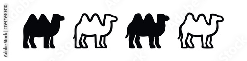 Desert Camel Animal Vector Icons Collection, Bactrian Humped Mammal
