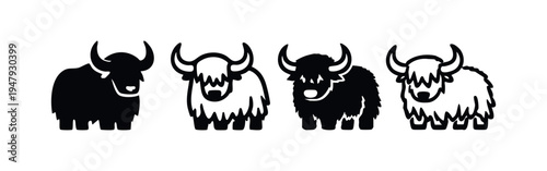 Stylized Yak and Highland Cattle Vector Collection, Monochrome Animal Icons