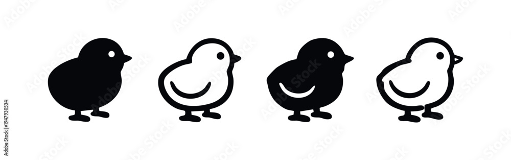 Fototapeta premium Adorable Chick and Baby Bird Icons for Easter and Spring Designs, Cute Poultry Set
