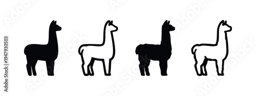 Alpaca Silhouette and Outline Icons Set in Standing Profile for Branding