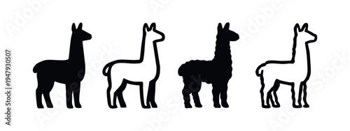Minimalist Alpaca Icons Set in Standing Profile View, Modern Animal Symbol