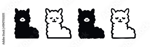 Adorable Sitting Alpaca Icons with Solid and Outline Details for Children's Designs