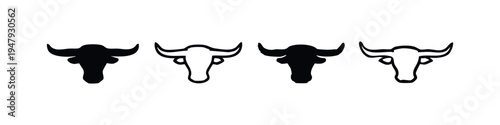 Bull Head Icons Set for Logos and Branding, Front View Animal Silhouettes