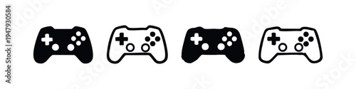 Game controller vector icon set. Video game console joystick symbol. Gaming concept illustration.