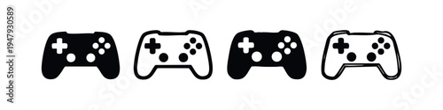 Gaming controller vector icon set. Video game console gamepad symbol. Play and esports concept.
