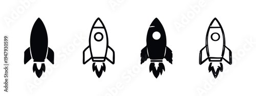 Spaceship rocket vector icon set. Startup launch and space exploration symbol. Future concept.