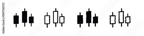 Hand-Drawn Candlestick Chart Icons Set. Financial Stock Market Trading and Investment Analysis Symbols with Rough Styles