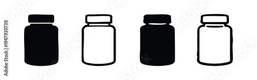 Generic Bottle Icons Set. Container, Packaging, Product and Liquid Symbols for Water, Medicine or Cosmetics