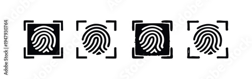 Fingerprint Scan and Biometric Security Icons Set. Hand Drawn Identity Verification Symbol Vector. Digital Access Control Sign.