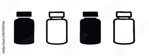 Generic Bottle Icons Set. Container, Packaging, Product and Liquid Symbols for Water, Medicine or Cosmetics with Outline Variations