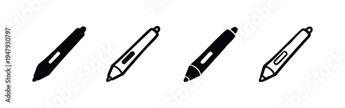 Digital Pen Stylus Icons Set. Hand Drawn Drawing and Writing Tool Symbol Vector. Tablet Input Device Sign.
