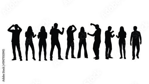 A group of people standing in different poses