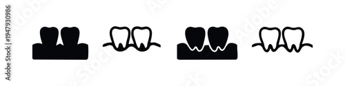 Two Human Teeth in Jaw Icon Set. Dental Anatomy Diagram with Gumline, Roots, and Bone Structure.