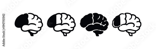 Brain Icons Set - Human Head Anatomy Symbols for Mind, Intelligence, and Thought Processes
