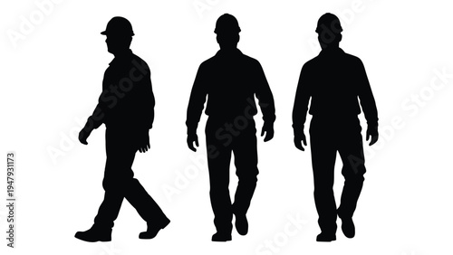 Three men walking in different poses