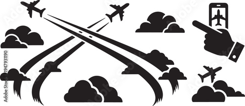 Air travel concept with airplanes and clouds illustration design