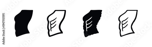 Human Side Torso and Rib Cage Icon Set in Solid and Outline Styles with Distorted Variations