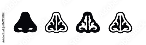 Human Nose Anatomy Minimal Black Vector Icons Set