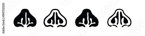 Stylized Human Nose Simple Black Vector Icons Set for Medical Design