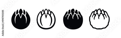 Abstract Flower Bud or Artichoke Black Vector Icons Set