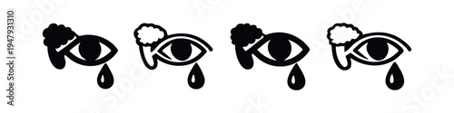 Eye with Tear Drop and Irritation Sadness Black Vector Icons