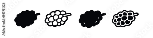 Stylized Berry Fruit Food Black Vector Icons Set