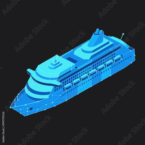 Blue Cruise Ship Illustration Isolated on Black.