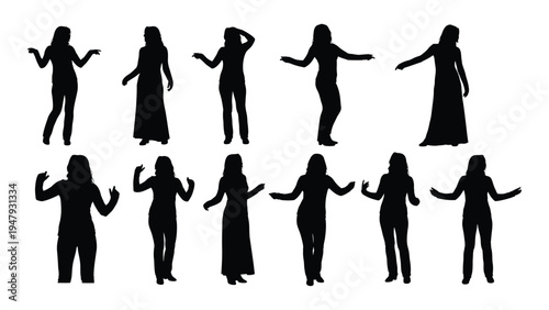 Set of ten female figures in various poses