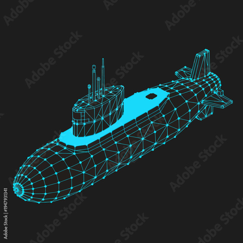 3D Wireframe Model of Submarine Vessel.