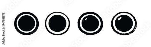 Grunge and outlined concentric circle icons set, abstract target or button symbols with a textured feel.