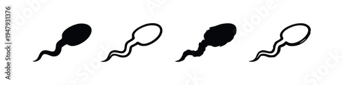 Set of varied sperm cell icons, illustrating male reproductive elements and fertility concepts.