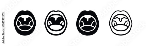 Human open mouth and throat vector icons set. Oral cavity anatomy with uvula and tonsils on white background.