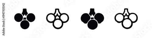 Abstract three-berry cluster or gland vector icon set. Organic grouping of round shapes in various styles.