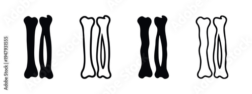Abstract bone or pillar vector icon set. Stylized human anatomy elements in solid and outline designs.