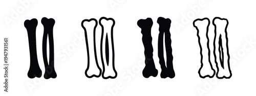 Abstract textured bone or pillar vector icon set. Uneven human anatomy elements in solid and outline designs.