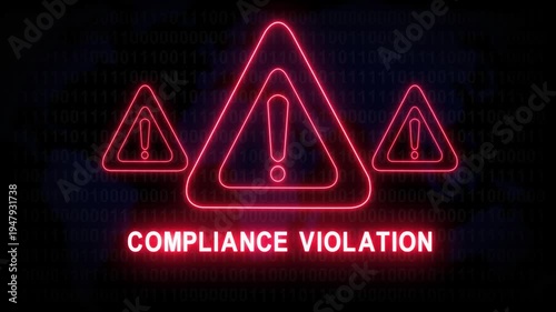 Compliance violation alert warning. Cybersecurity defense and secure digital systems protection against cyberattacks. urgent threat notification 4k safety black background animation