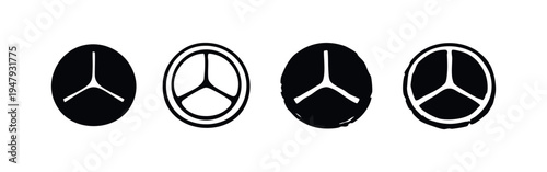 Stylized Three-Spoke Radial Design Icon Set in Circle Shapes