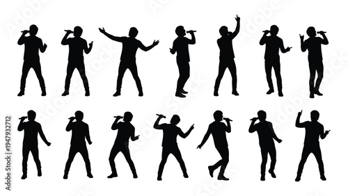 A set of black silhouettes of people dancing