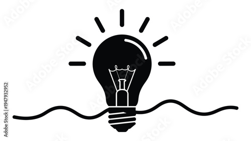 A black light bulb with rays shining above wavy line