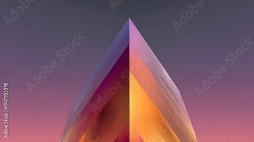 Abstract geometric prism glowing with vibrant gradient sunset colors minimalist background