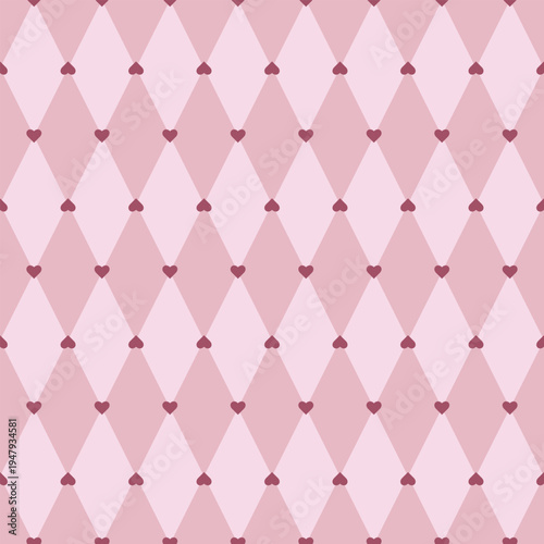 Vector seamless pattern featuring pink diamonds and hearts