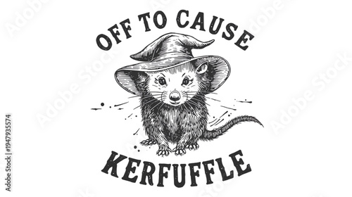 Rat Wearing a Witch Hat Off to Cause Kerfuffle Funny Halloween Illustration