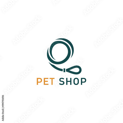 Pet shop logo with dark teal coiled leash icon on transparent background branding graphics