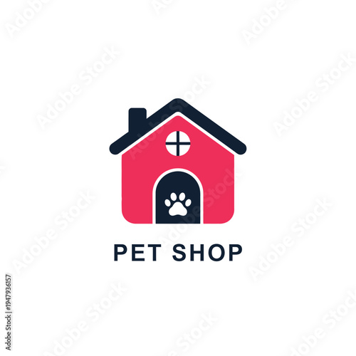 Pet shop logo vector with house and paw print for animal care business or veterinary clinic
